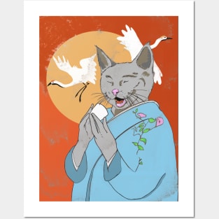 Happy Monk Cat Sake Posters and Art